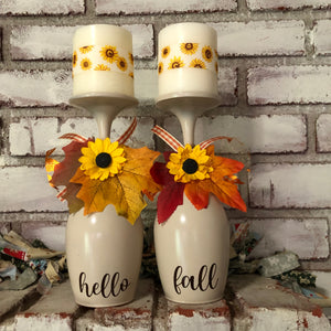 Hello Fall Candle and Wine Glass  (set of 2)