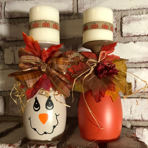 Scarecrow & Pumpkin Fall Candle Holder (set of 2) - An Elegant Expression, LLC