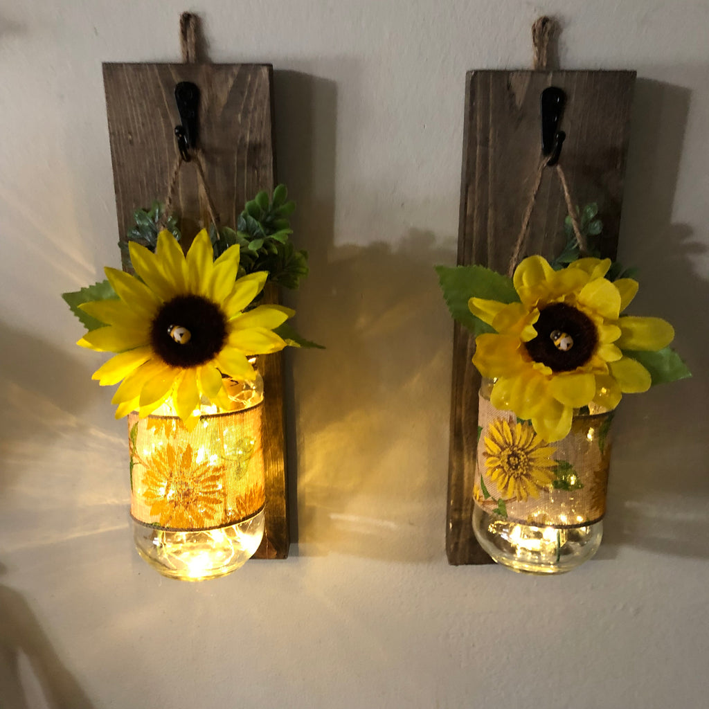 Sunflower/Bee Lighted Wall Sconce (set of 2) - An Elegant Expression, LLC