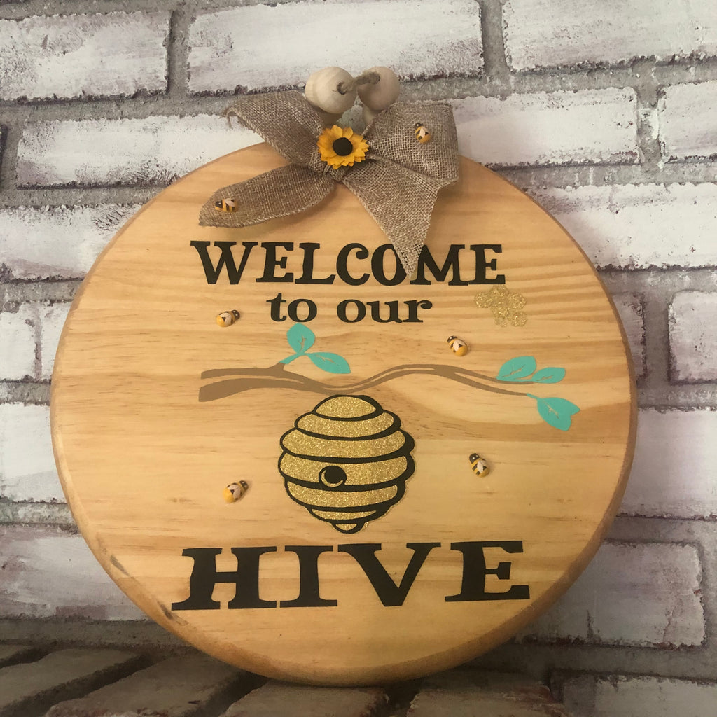 Welcome to our Bee Hive Wooden Front Door Plaque - An Elegant Expression, LLC